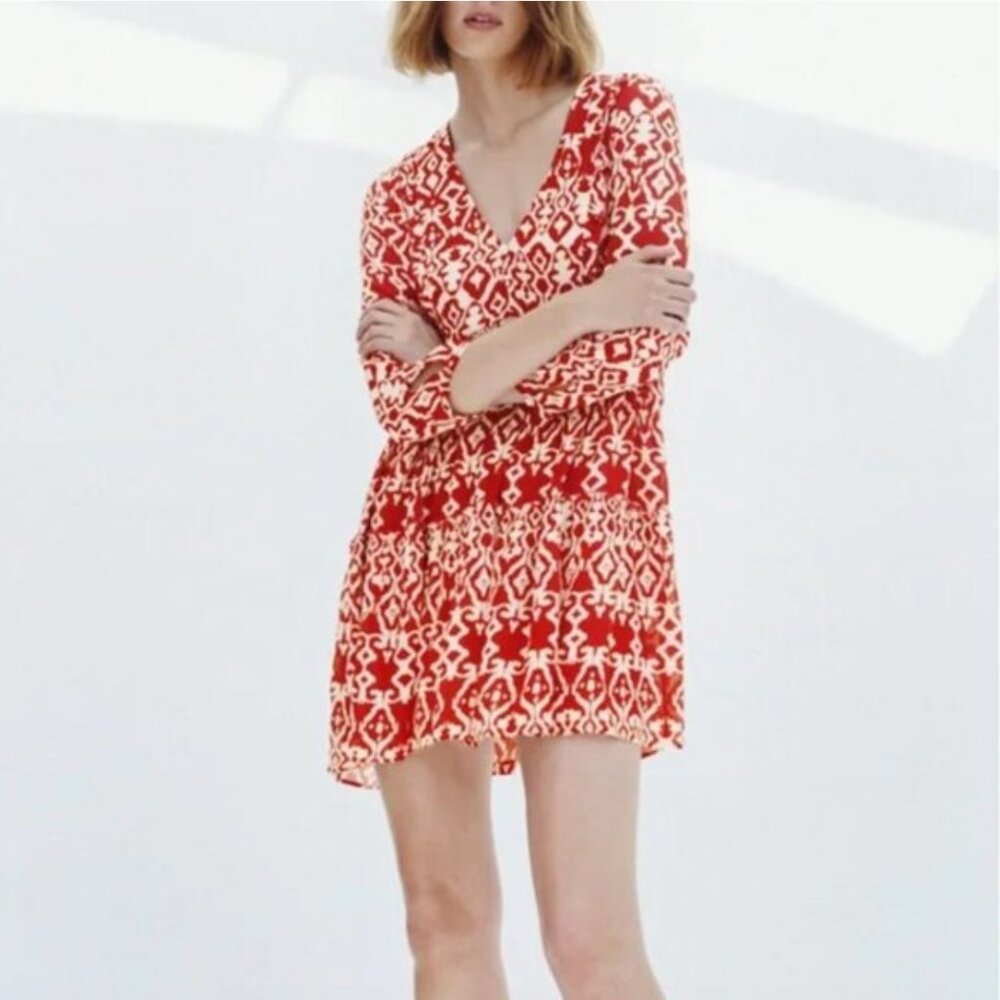 Zara XS Red Ikat Print Mini Dress